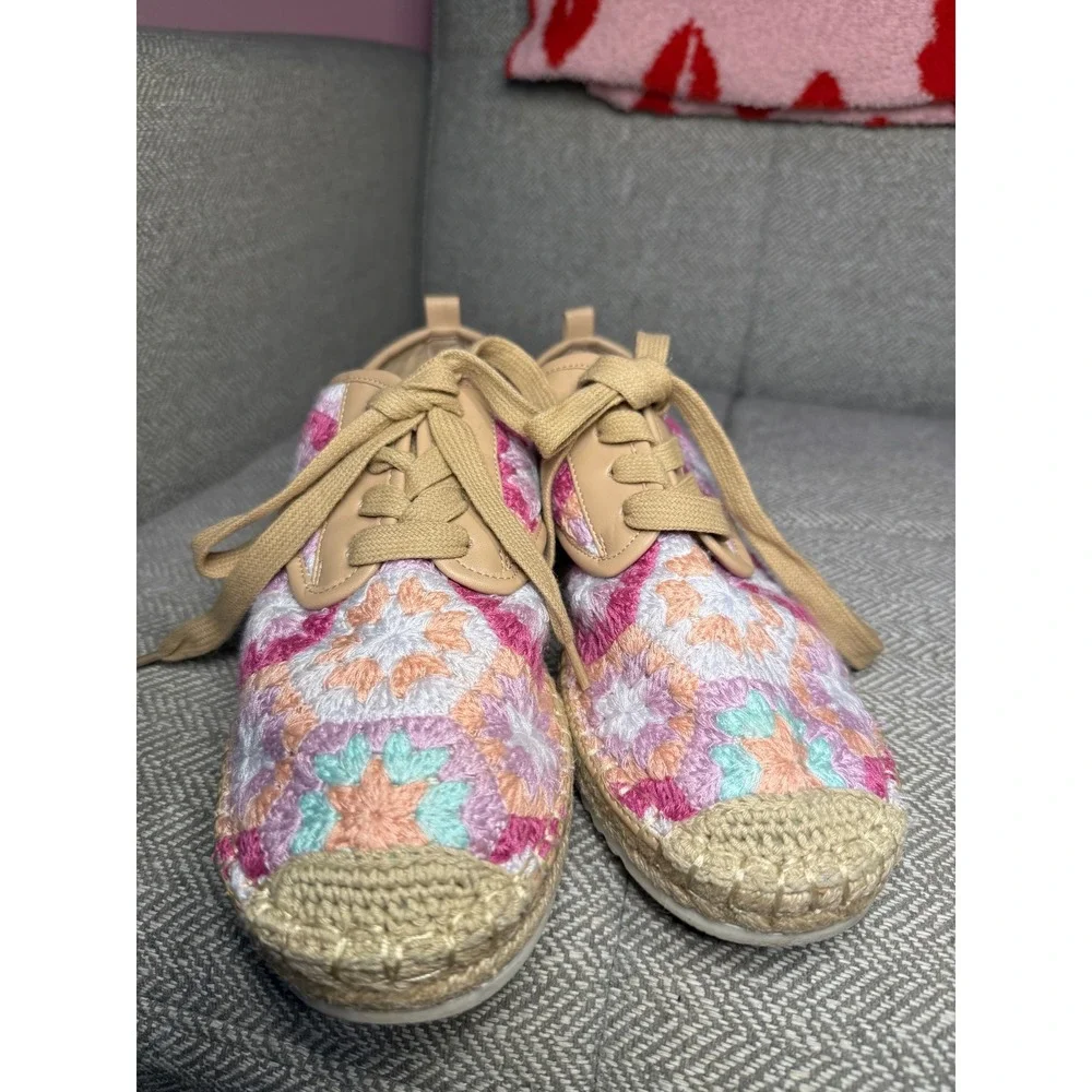 Copper Key Crochet Espadrille Sneakers Multi Granny Square Pink Orange‎ Size 8M